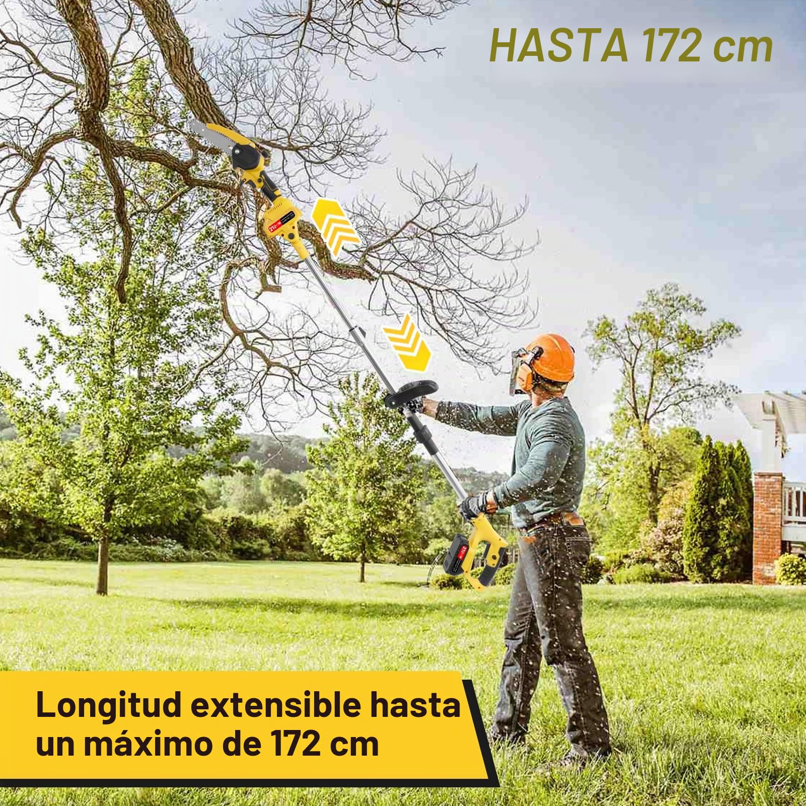 Podadora telescópica 2 en 1 con batería, podadora eléctrica de 6 pulgadas, podadora de ramas de 21V con 2 x 2000mAh, motosierra manual para podadoras de ramas y corte de madera