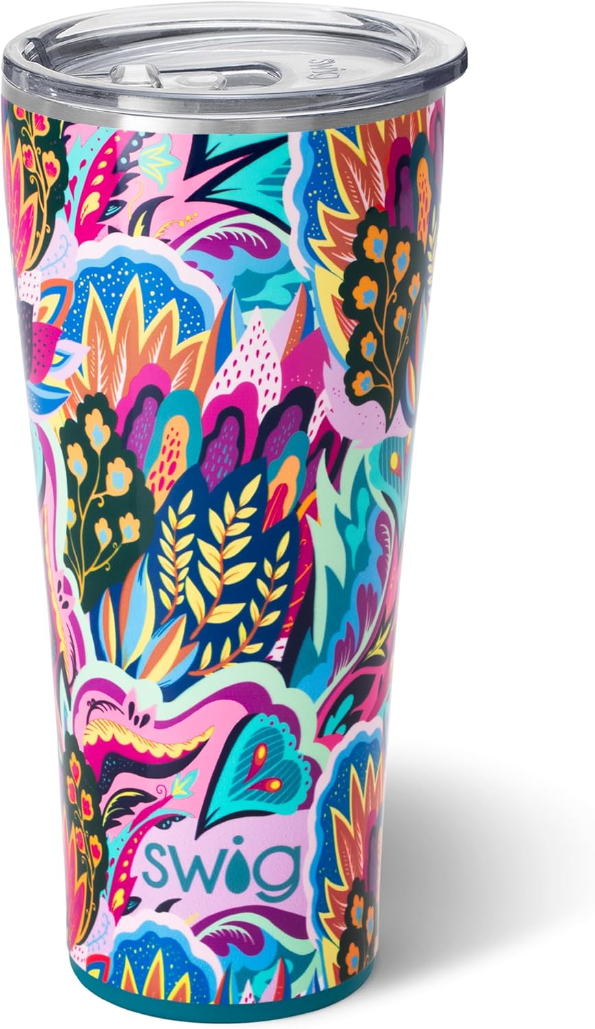 Swig Life 32oz Insulated Tumbler, Travel Coffee Tumbler with Lid, Cup Holder Friendly Travel Coffee Mug, Stainless Steel with Lid (Bazaar)