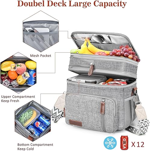 Miniatura 6 de LOKASS Lonchera y bolsa de almuerzo para mujeres y hombres, doble cubierta, lonchera grande con aislamiento para adultos, a prueba de fugas, bolsa