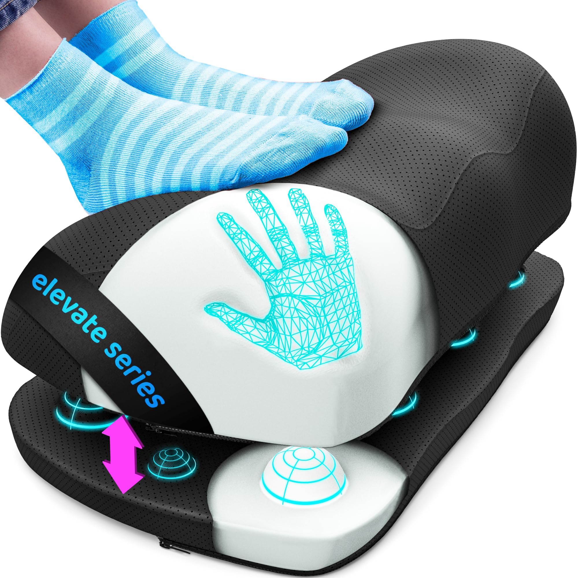Everlasting Comfort FootCloud Foot Rest for Under Desk at Work - Ergonomic, Height Adjustable Foot Rest w/ Massage Nodes Reduces Pain, Improves Circulation &amp; Posture - Ideal for Office, Gaming, Car