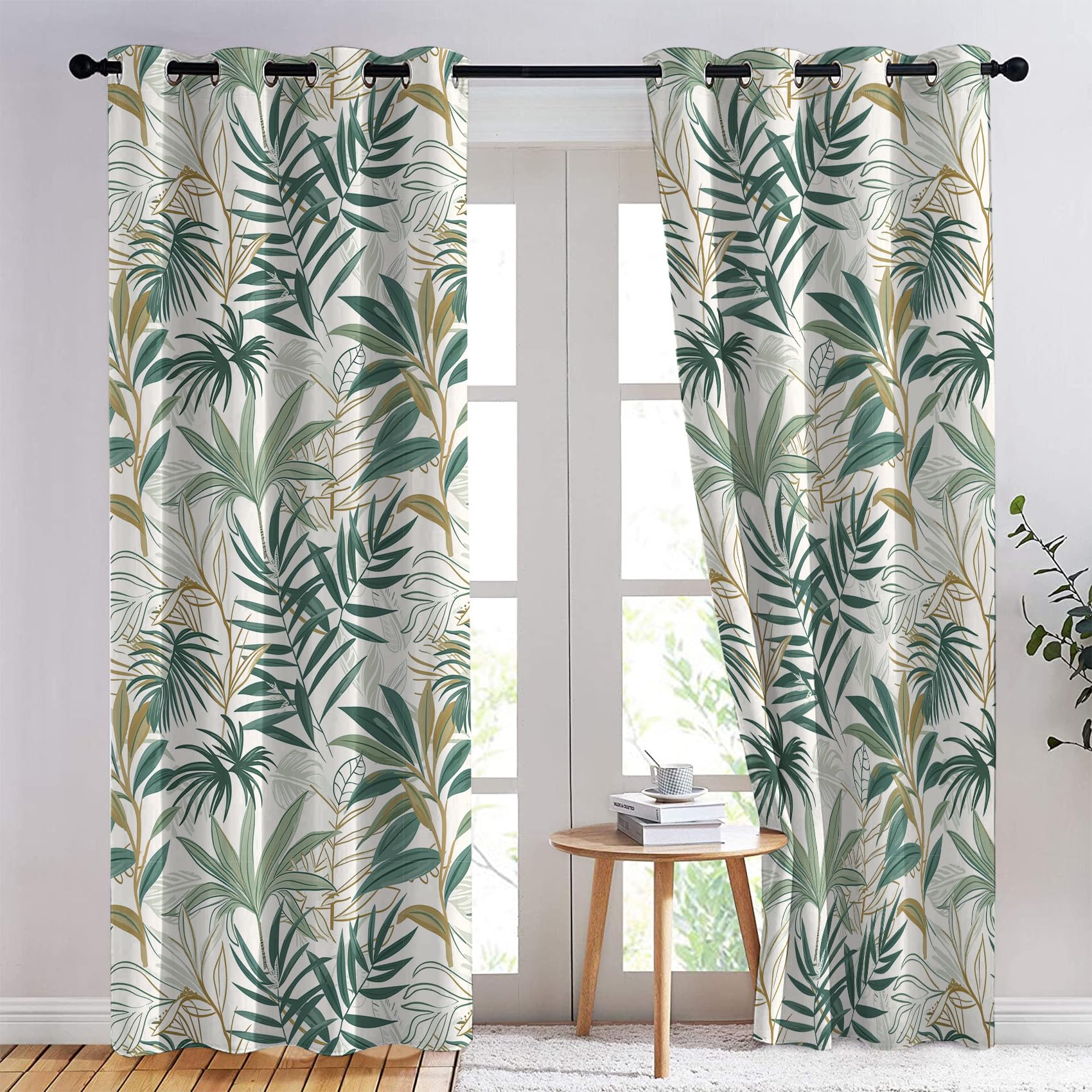 Rideau Occultant Jungle Tropicale - Lot de 2 Rideaux Tropical Plantes, Occultants Thermique Oeillets, Fenetre Decoration Interieur Maison Chambre Salon, 110x215 cm (L x H)