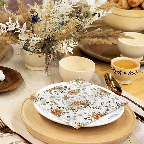Miniatura 5 de AnyDesign Paquete de 120 servilletas de papel de otoño de 6.5 x 6.5 pulgadas, acuarela, hojas de flores de calabaza, servilletas de papel