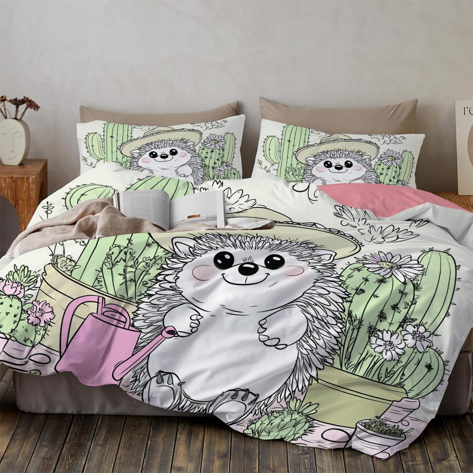Housse de couette hérisson tropical 140x200 pour chambre enfant réversible