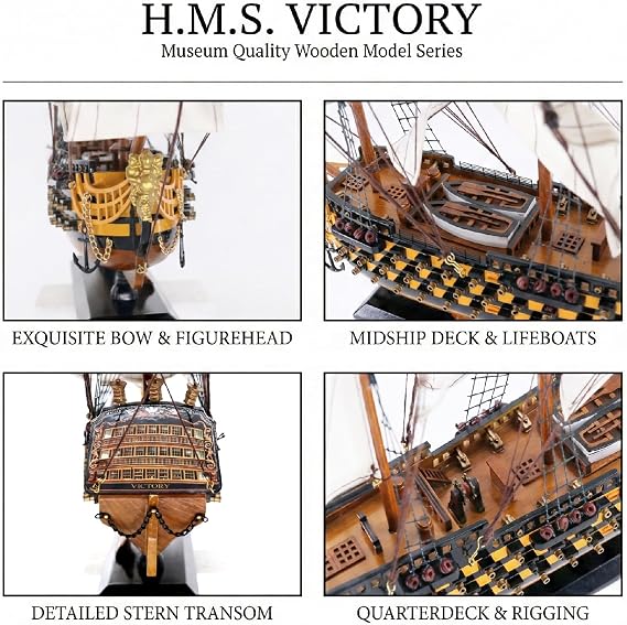 NAUTIMALL HMS Victory Model Ship, 24 inch Handcrafted Wooden Replica with Canvas Sails, Naval Warship Display Model (V60)
