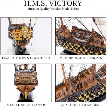 NAUTIMALL HMS Victory Model Ship, 24 inch Handcrafted Wooden Replica with Canvas Sails, Naval Warship Display Model (V60)