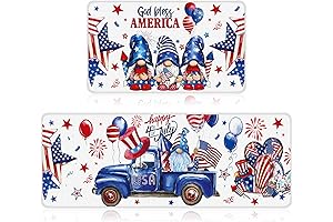 Patriotic 4th of July Gnome White and Tan Kitchen Rugs