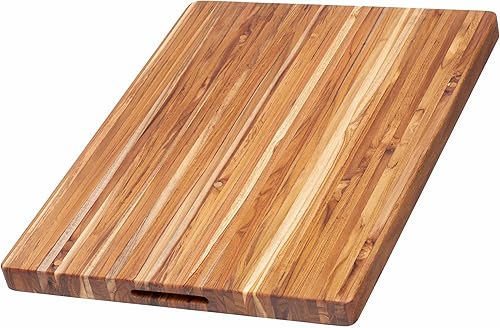 Teak tabla para cortar - Tabla para cortar rectangular con agarre 24 x 18 x 15 pulgadas - De Teakhaus