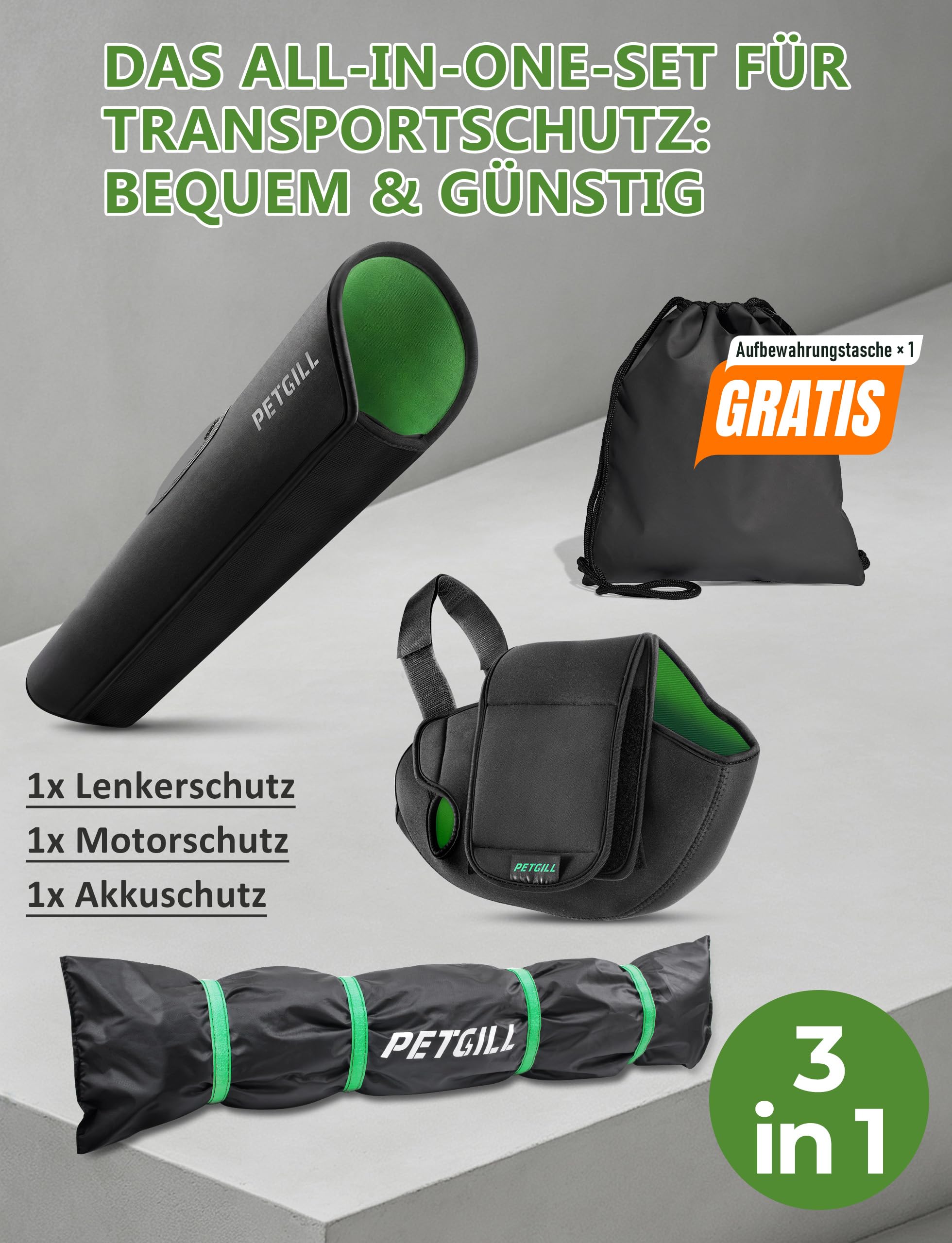 Set di 3 protezioni per il trasporto della bicicletta elettrica, per batteria, motore e manubrio, protezione elettronica, protegge da pioggia, spruzzi d'acqua e sporco, per tutti i veicoli