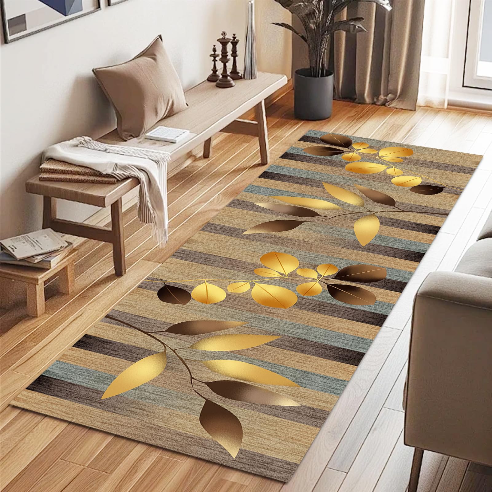 Flur Teppich Läufer Lang waschbar Küchenläufer rutschfest Läufer Teppich Flur 60 x 300 cm Eingangsteppich Küche Teppich Küchenmatte kurzflor Flurteppich Läufer Flur für Schlafzimmer, Wohnzimmer