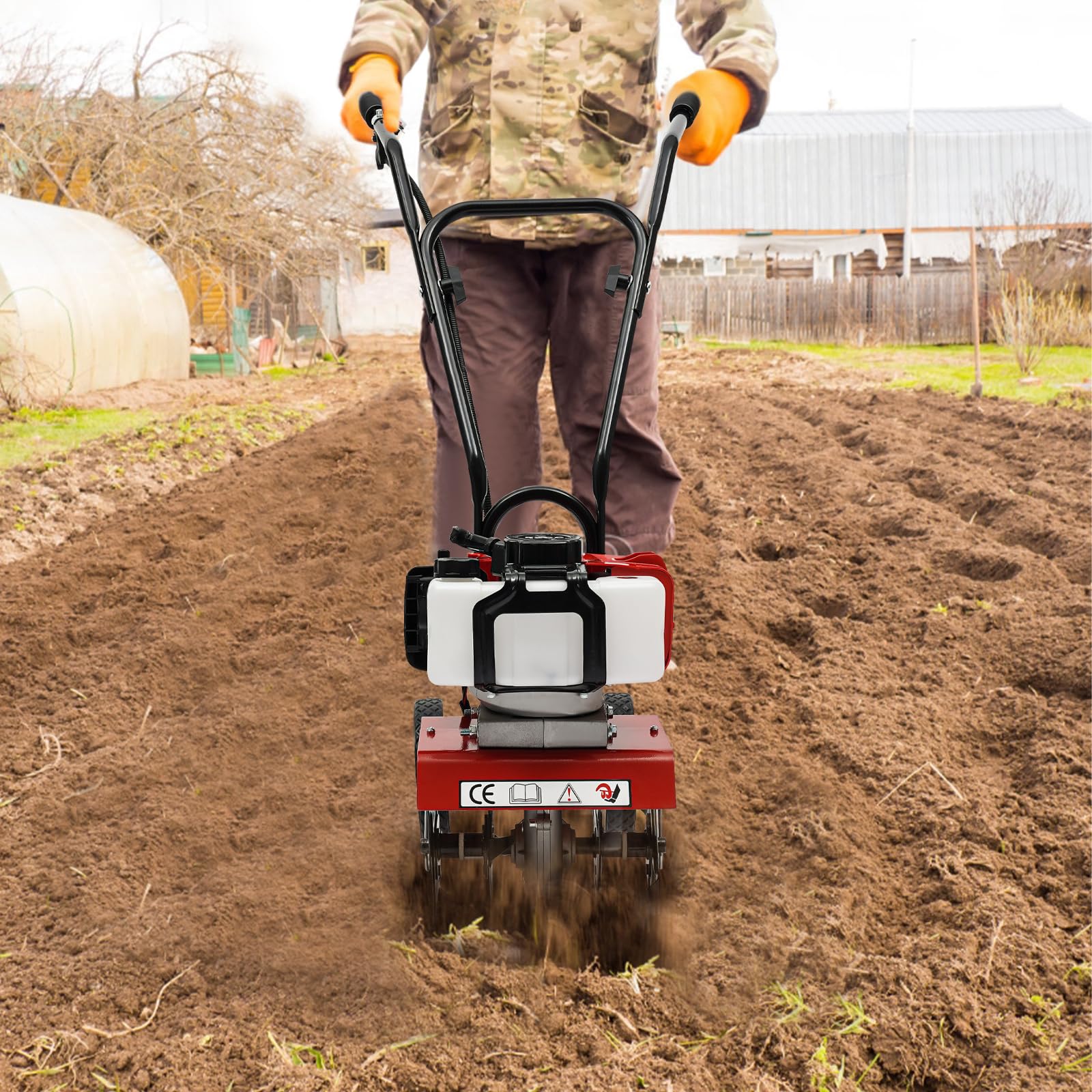 52cc Garden Rotavator 1700w Soil Cultivator Powerful 2 Stroke Air Cooled Garden Petrol Tiller 7000rpm Cultivator Rotovator Portable Lawn Soil Digging Eliminación de malas hierbas