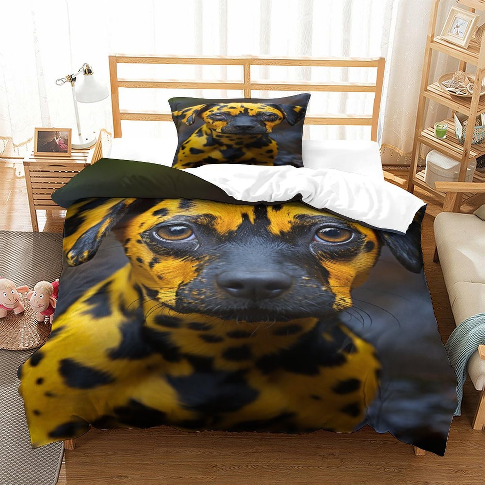 P1S9U7W5Y Realistic Dog Pattern 3D Printed 3pcs Microfiber Duvet Cover Set Animal Bedding Set Single