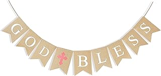 CHRORINE God Bless Banner Baptism Decorations for Girls, Confirmation First Communion Decorations, Baptism Party Supplies - Pink