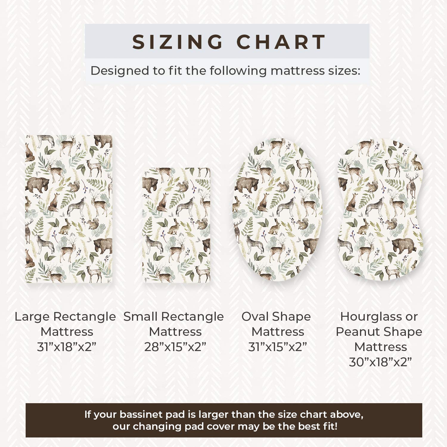 Pobibaby - 2 Pack Premium Bassinet Sheets for Standard Bassinets - Ultra-Soft Cotton Blend, Stylish Woodland Pattern, Safe and Snug for Baby (Wildlife)