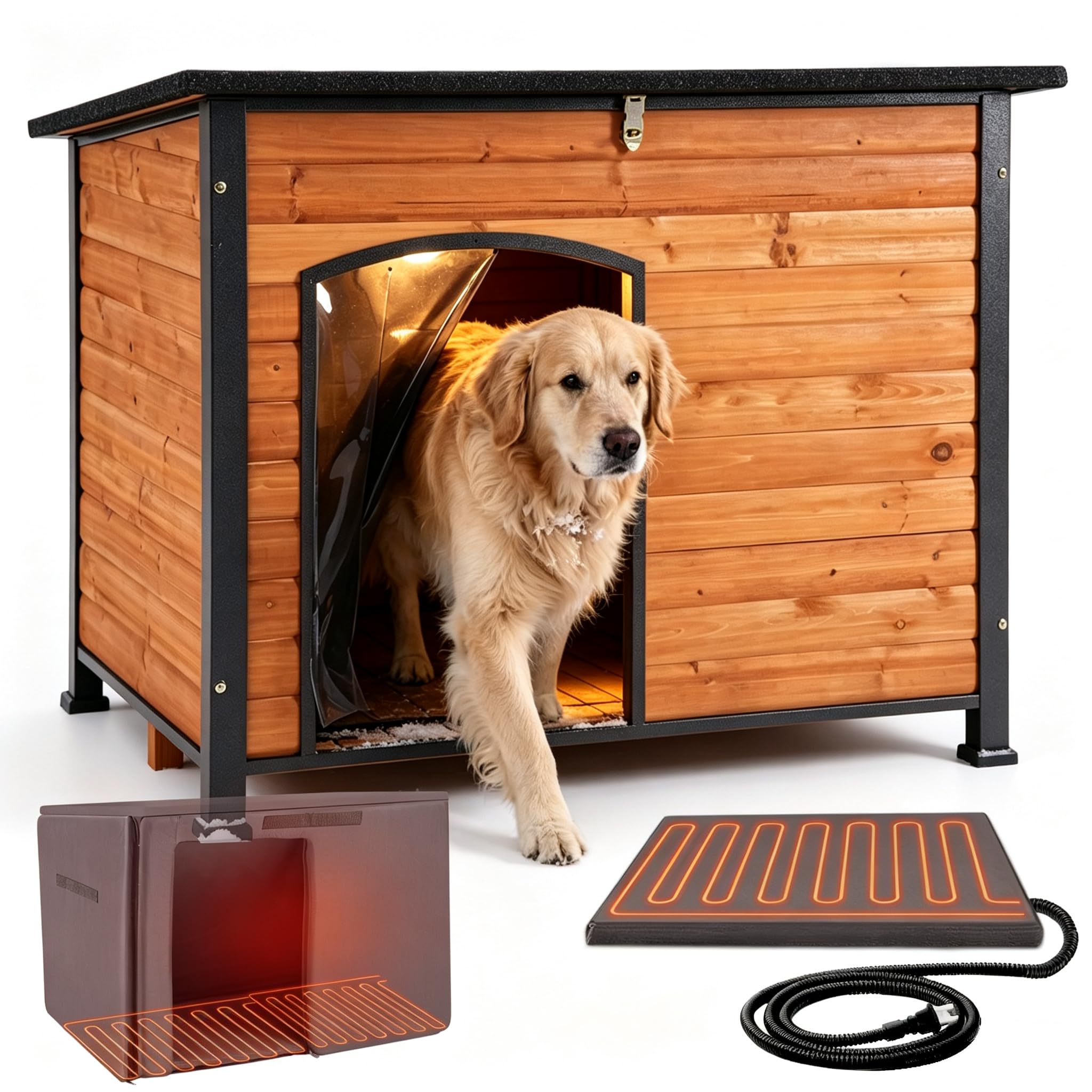 MEDEHOO Large Heated Dog House for Outside with Insulated Liner