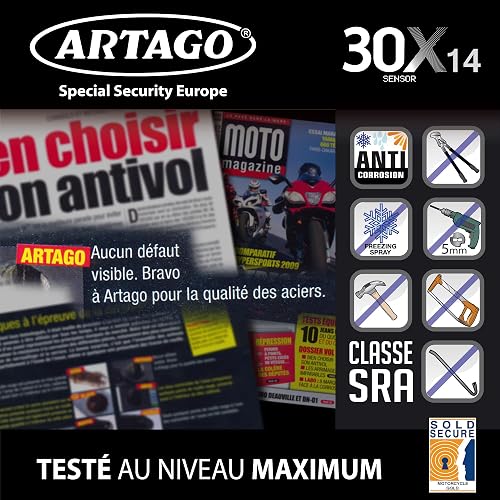 ARTAGO 30X14 Blocca Disco per Moto Alta Gamma, Senza o Con Allarme Don't Touch 120dB, Antifurto Omologato SRA e SSG, Lucchetto Alta Sicurezza Anti-Trapano 5mm, Doppia Chiusura Acciaio Temperato ø14mm - 6