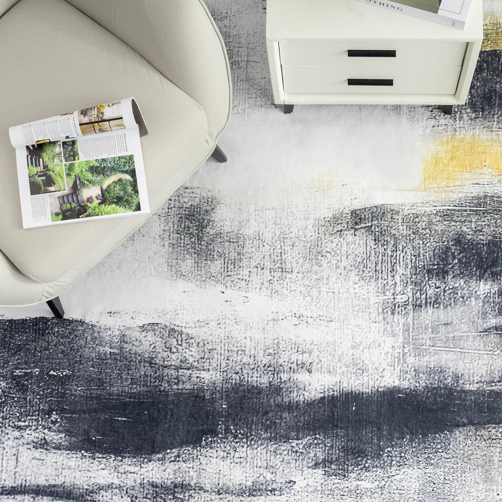Vamcheer Tappeto Salotto Moderno Lavabile - Tappeto Soggiorno antiscivolo,Camera da Letto Pelo Corto, Tappeti Grande Sala da pranzo, ufficio, corridoio,200x300cm Nero/Oro