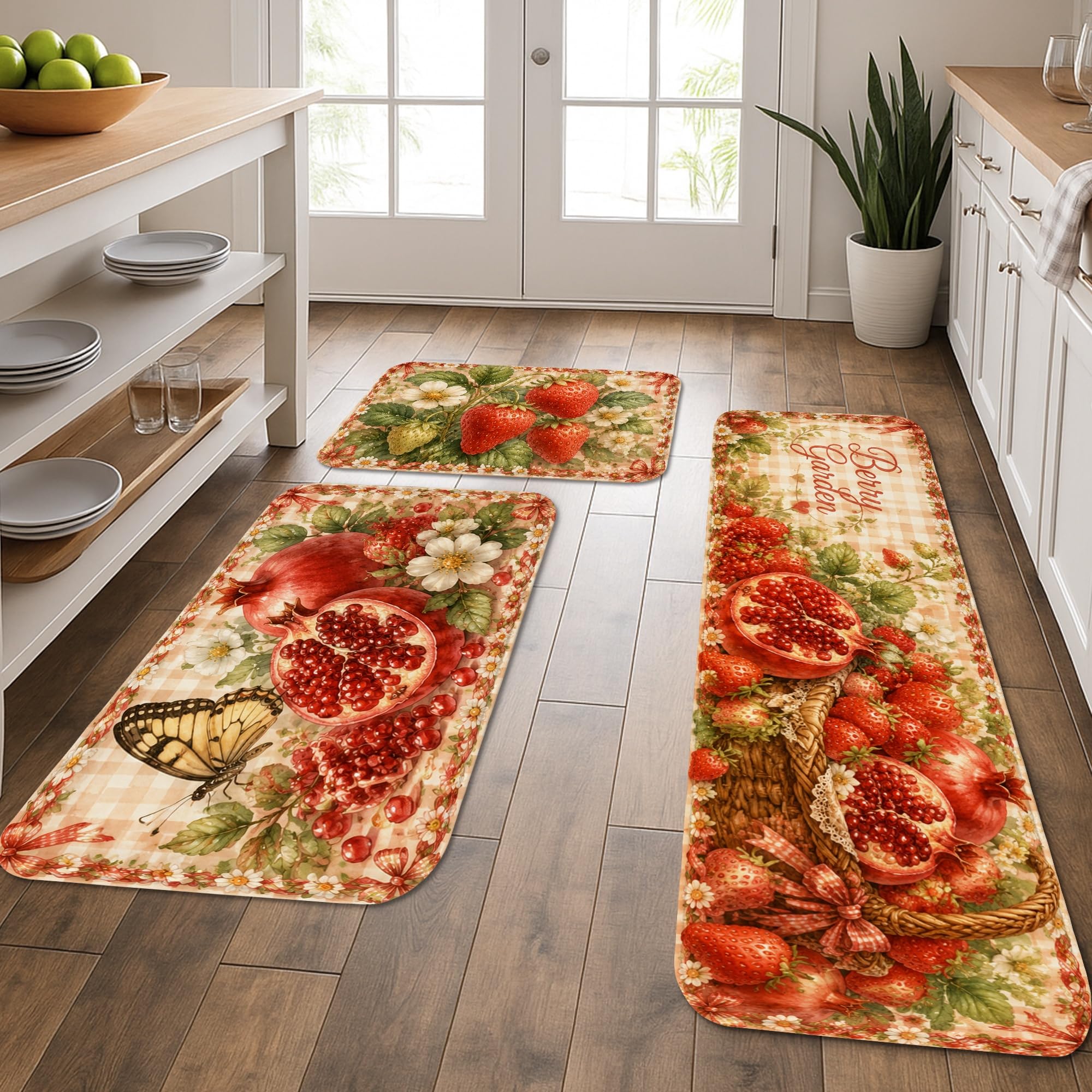 Lot de 3 tapis de cuisine vintage rembourrés pour buanderie et lavabo