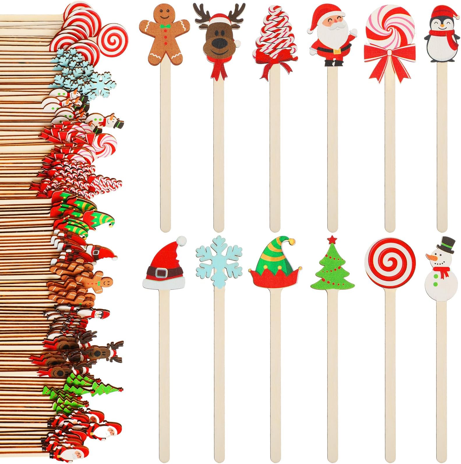 Jinei 120 Pcs Christmas Coffee Stir Sticks Wooden Coffee Stirrers Wooden Stirrers Cocktail Stirrers Disposable Drink Stirrers for Stirring Hot Chocolate Milkshake Restaurant Home Office (Novel Style)