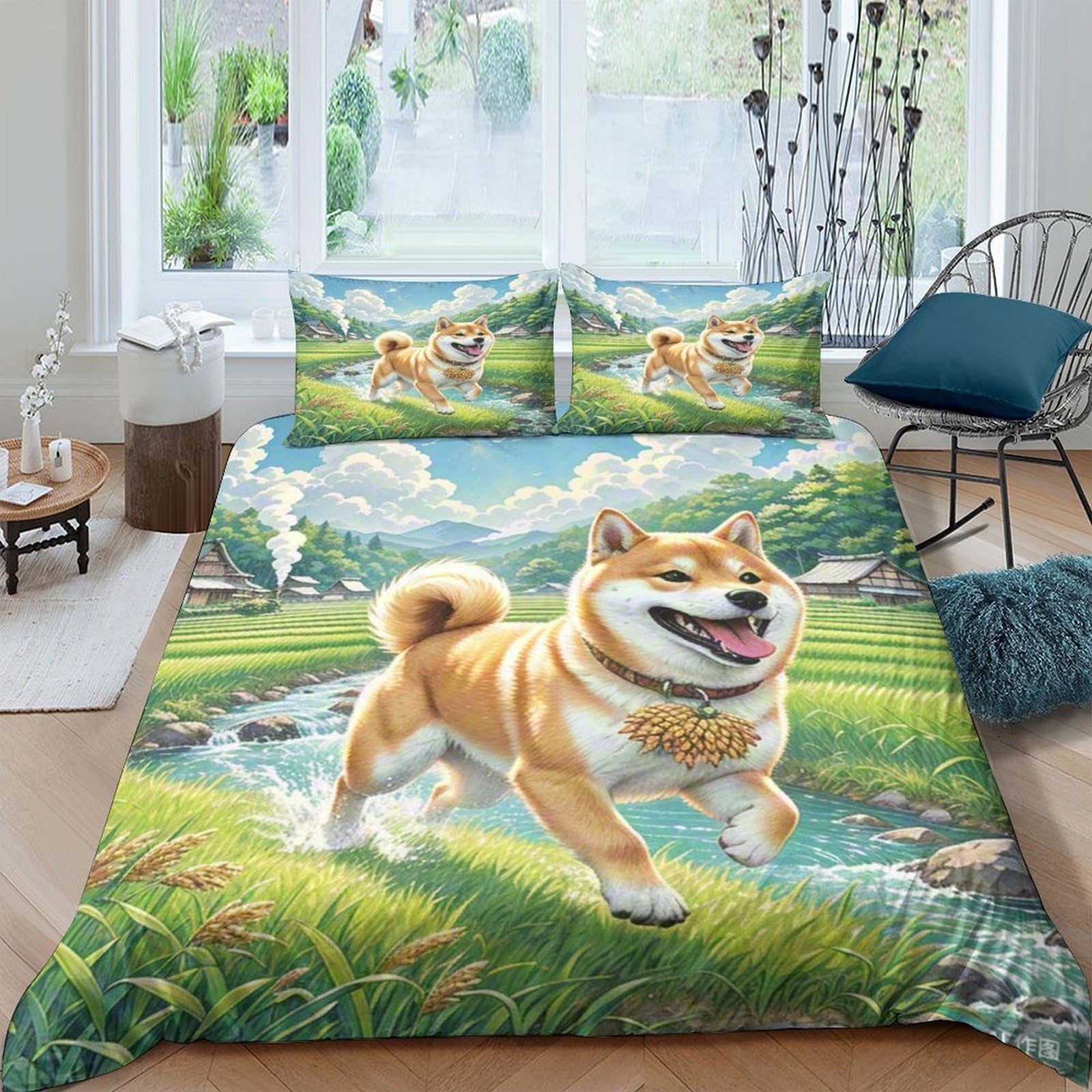 Housse de couette Shiba Inu pour lit double : Le cadeau d'anniversaire parfait