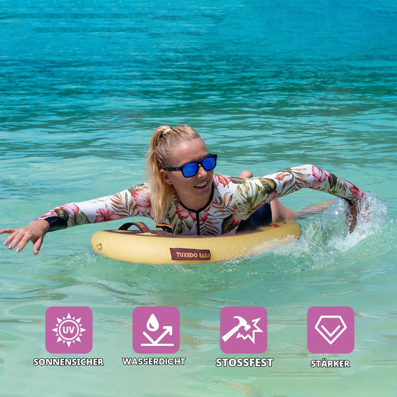 Tuxedo Sailor Body Board – Beach Kids Boogie Board – Ultraleichter PVC-Kern, Boogie Board für Strand und Pool, mit Handgelenkschlaufen, faltbar, perfekte Surf für Jugendliche und Erwachsene