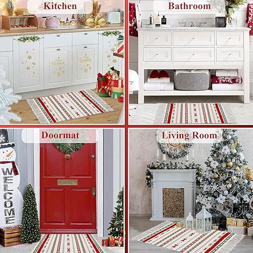 Miniatura 6 de HiiARug Alfombra de pasillo pequeña copetuda de 2 x 3 pies con borlas, lavable a máquina, tapete bohemio rojo para sala de estar, dormitorio,