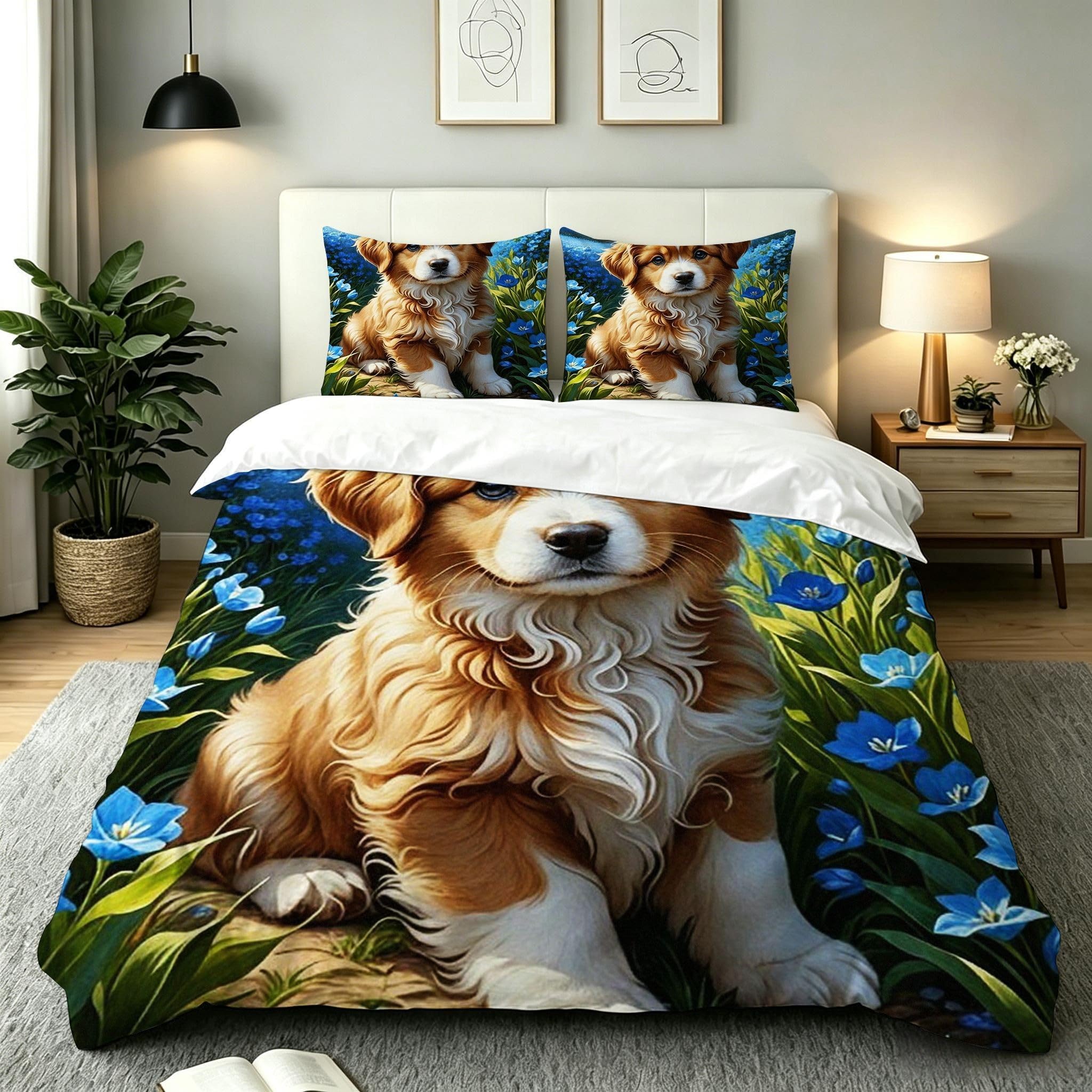 Copripiumino Matrimoniale Cane Giallo 260x240, ZW336 | Traspiranti Durevoli Microfibra, per Tutta la Famiglia, Matrimoniale, per Tutte le Stagioni, con 2 Federe 50x80 cm