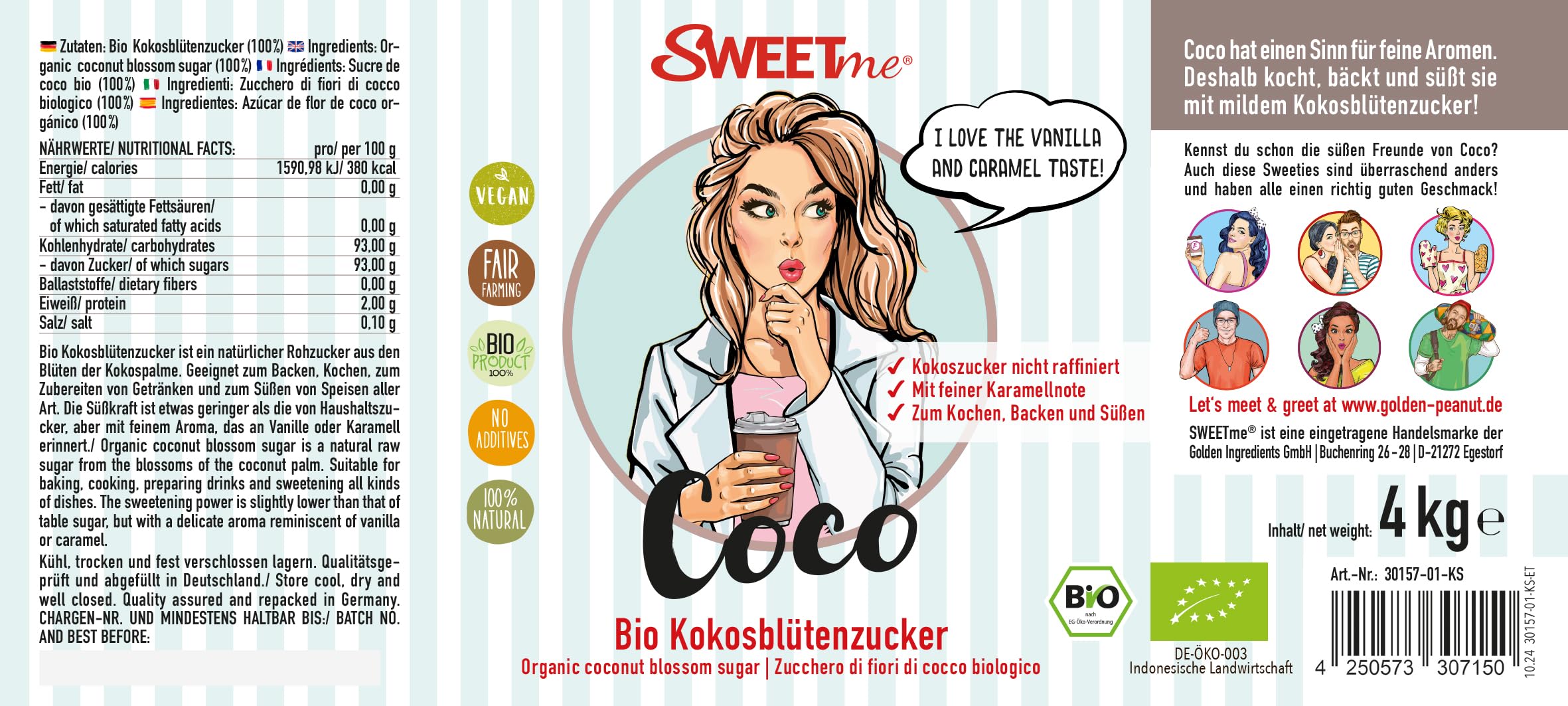 SWEETme® Bio Kokosblütenzucker 4 kg Kokoszucker mit feiner Karamellnote, unraffiniert, 100% reiner Blütenzucker