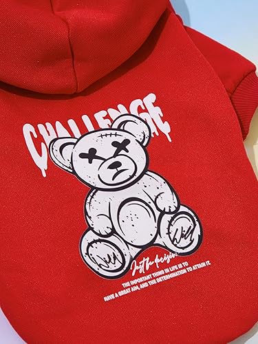Miniatura 5 de QWINEE Sudadera con capucha para perro con estampado de osos de dibujos animados, ropa cálida para invierno, para cachorros, gatitos, gatos pequeños