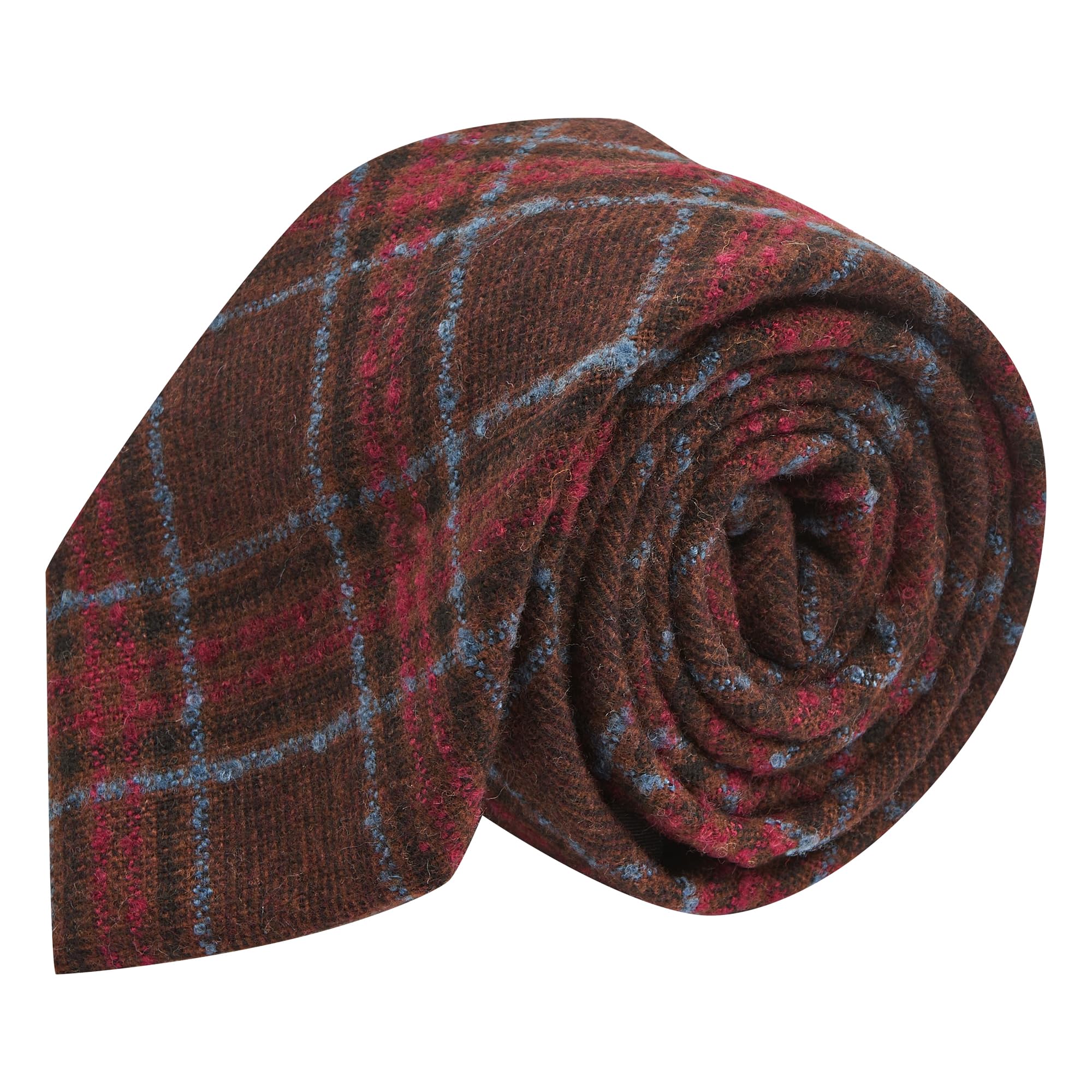 King & Priory Brown Rust & Red Check Tie, Tweed, Tartan, Plaid