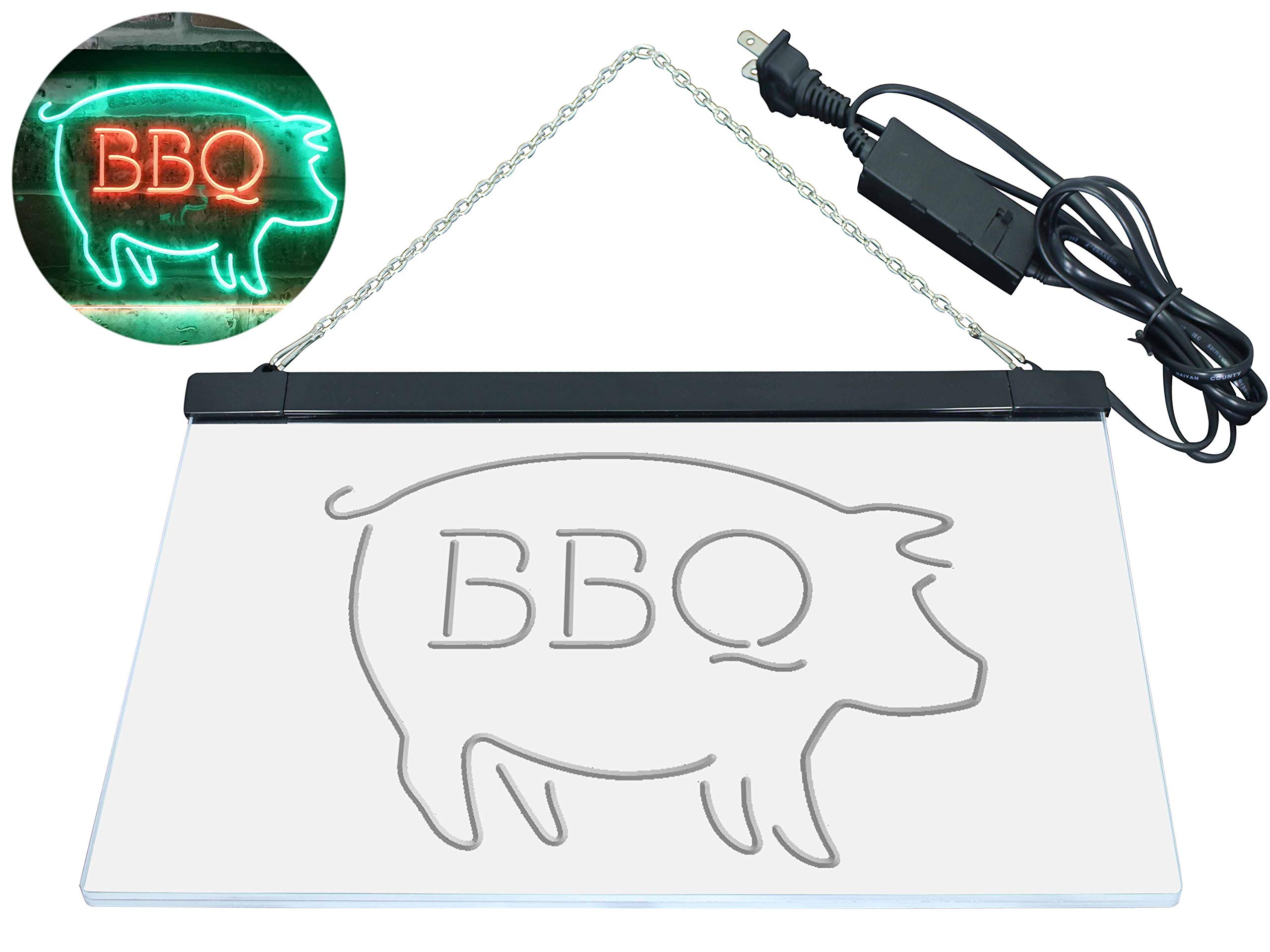 BBQ Pig Restaurant Open Display Dual Color LED Enseigne Lumineuse Neon Sign Vert et rouge 600 x 400mm st6s64-i3161-gr