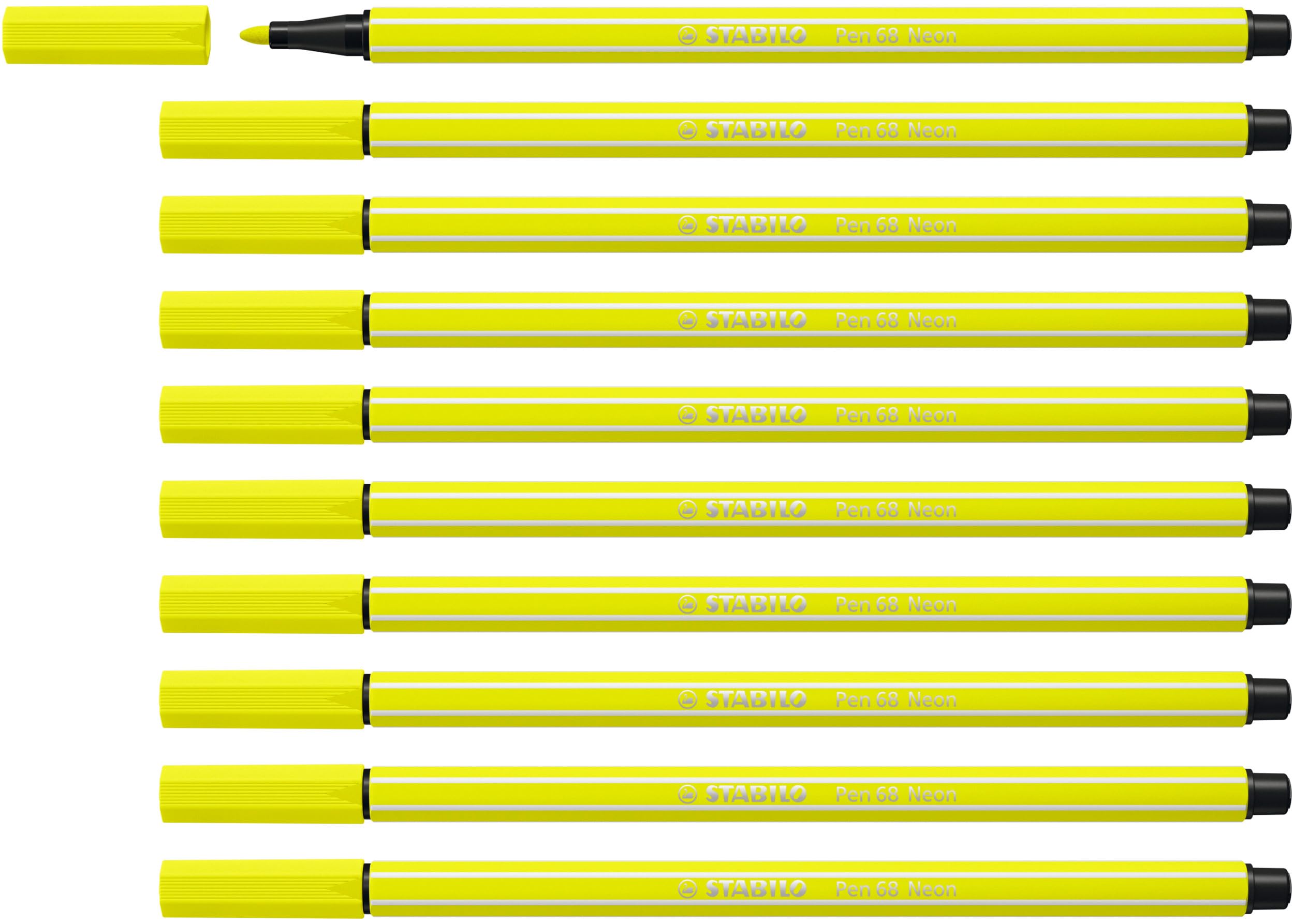 STABILO Pen 68 - Premium Fibre-Tip Pen - Pack of 10 - Neon Yellow