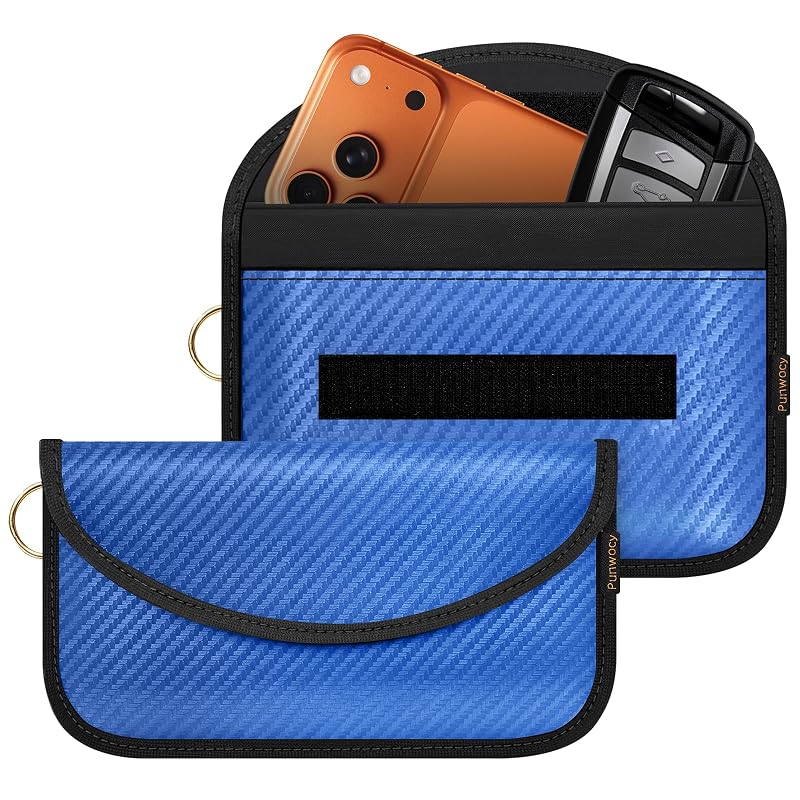 Bolsa Faraday Antifurto para Celular e Chave Automotiva com Bloqueio de Sinais Punwocy Azul, Kit com 2