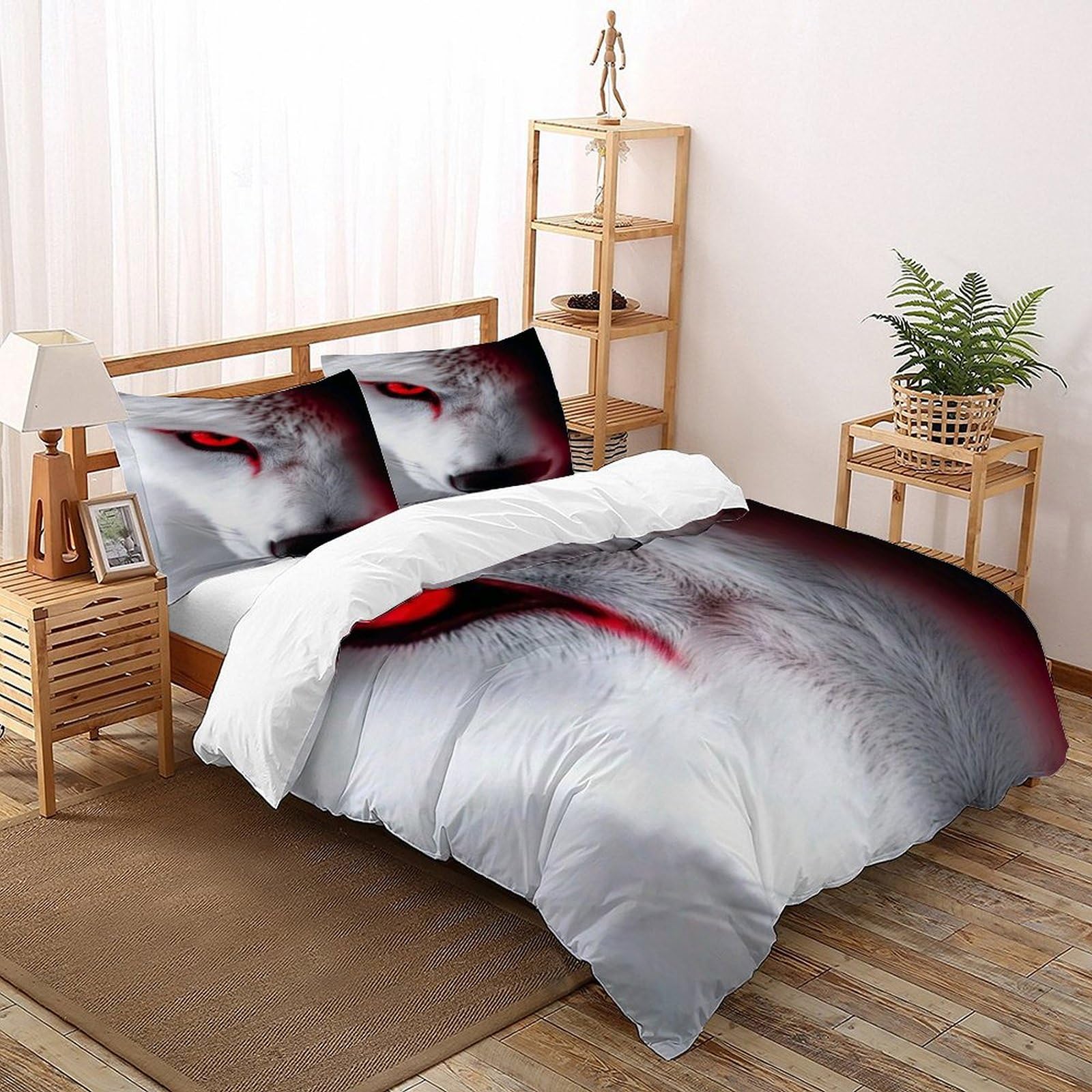 Parure de lit loup housse de couette géométrique blanche drap super king size 260x220 cm
