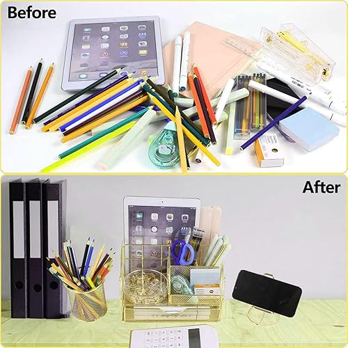 Miniatura 7 de yuun Organizadores de escritorio y accesorios de 9 piezas, organizador de oficina dorado y suministros para mujeres con grapadora acrílica, juego de