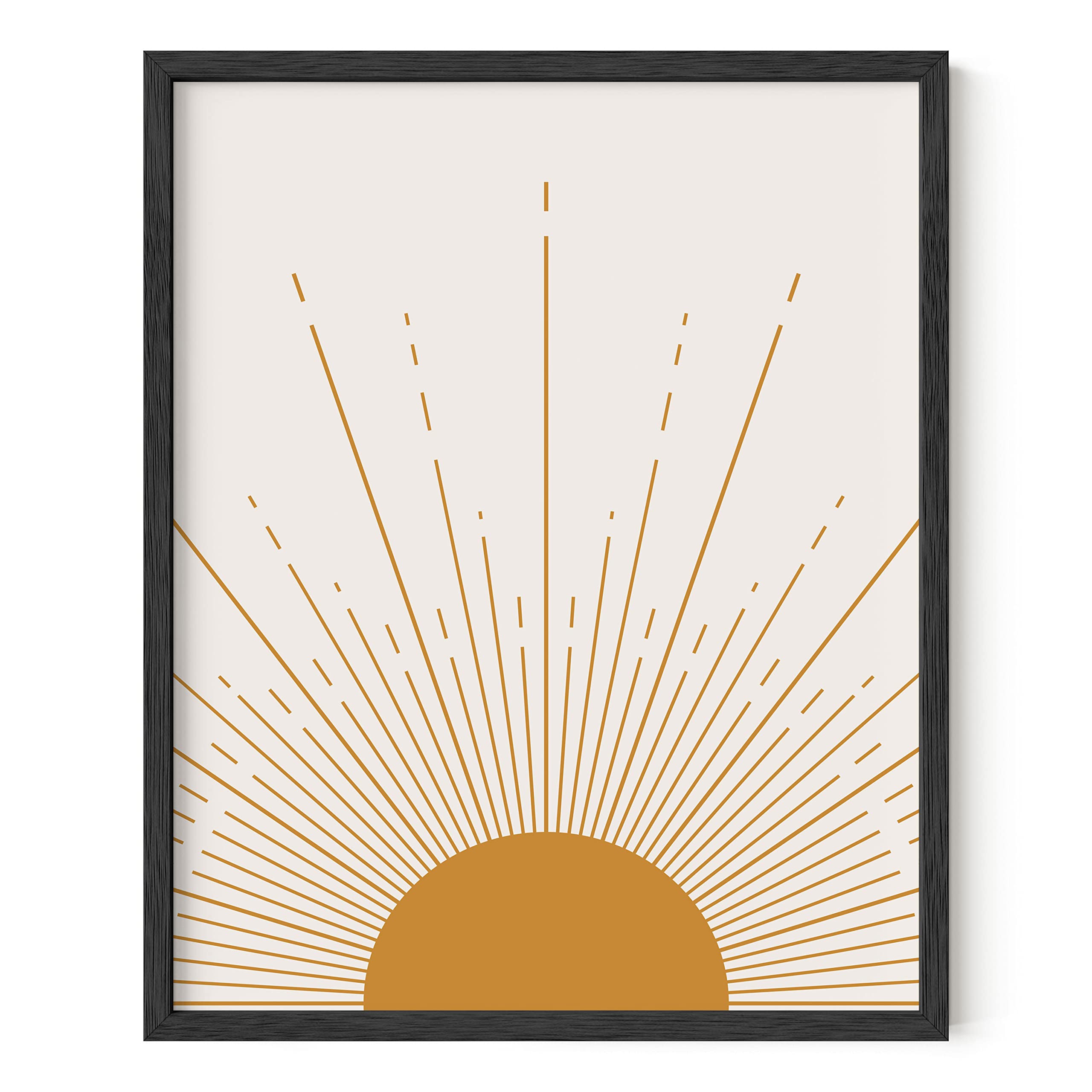 HAUS AND HUES Framed Wall Art Boho, Southwestern Wall Art Framed, Sun Wall Decor, Contemporary Art Prints, Midcentury Wall Art, Contemporary Geometric Mid Century Modern Sun (Black Frame, 16x20)