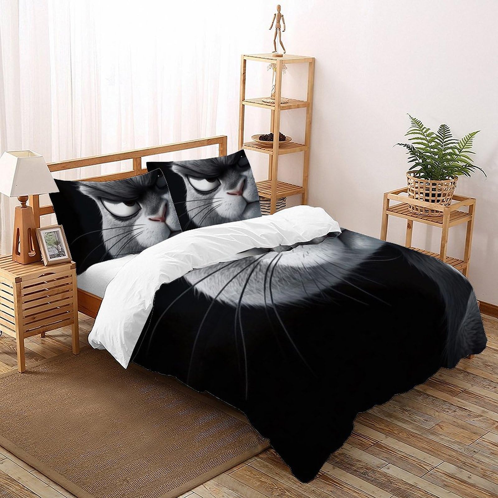 Housse de couette chat blanc en 200x200cm pour transformer la chambre de votre garçon en havre douillet