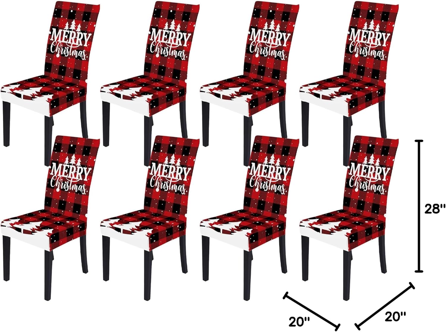 Muuyi Christmas Chair Covers Set of 8 Stretch Dining Room Chair Covers, Washable Protector Cover Seat Slipcover, Merry Christmas Tree - 8Pack