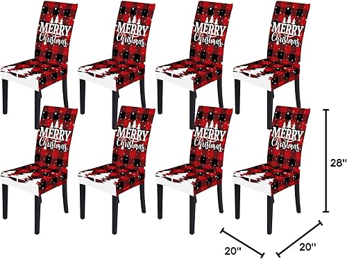 Miniatura 8 de Muuyi Juego de 8 fundas elásticas para sillas de comedor, fundas protectoras lavables para sillas de comedor, diseño de árbol de Navidad, paquete de