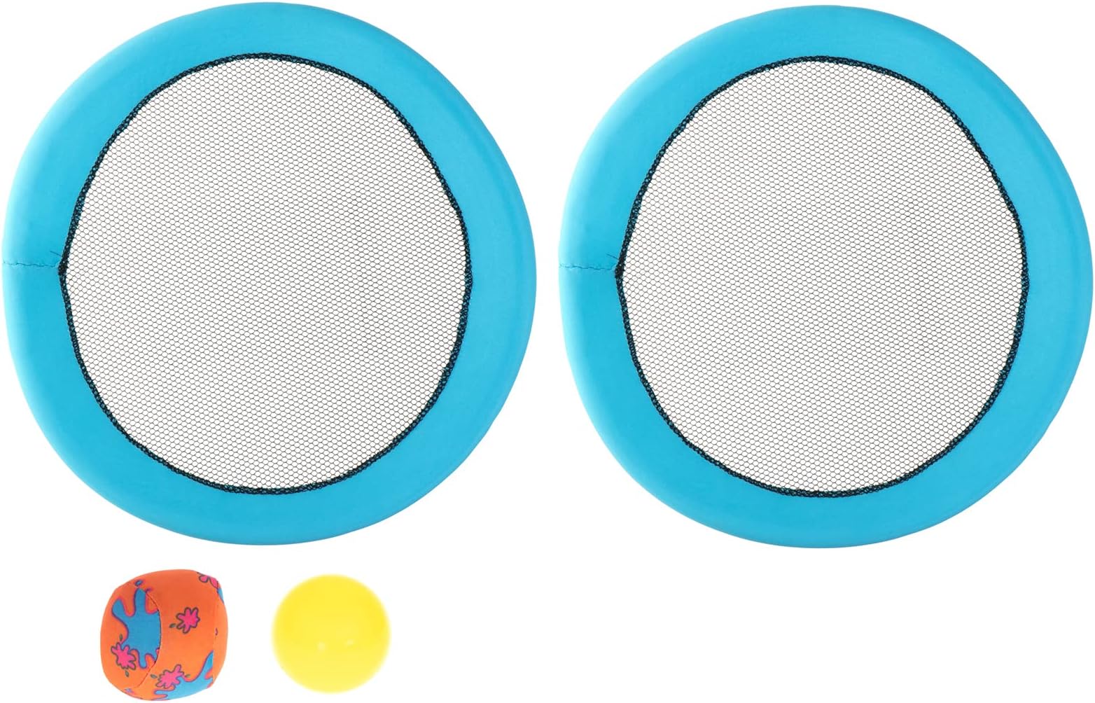 Round bat made of net and 2 balls - diameter of the racket: 44 cm - colour: blue - safe for children