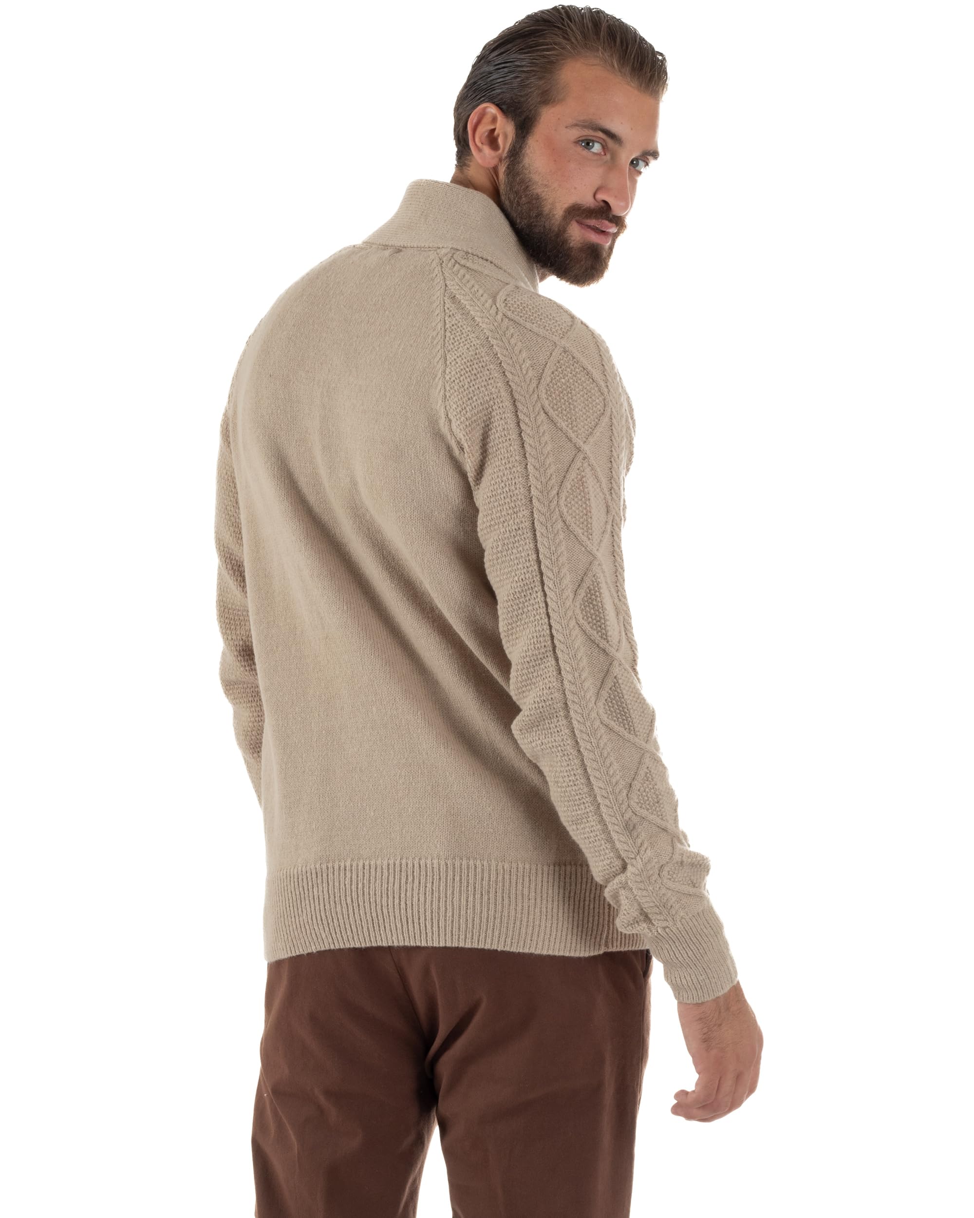 Cardigan Uomo Giacca con Bottoni Maglia Collo Sciallato Maglione con Trecce Vari Colori Casual