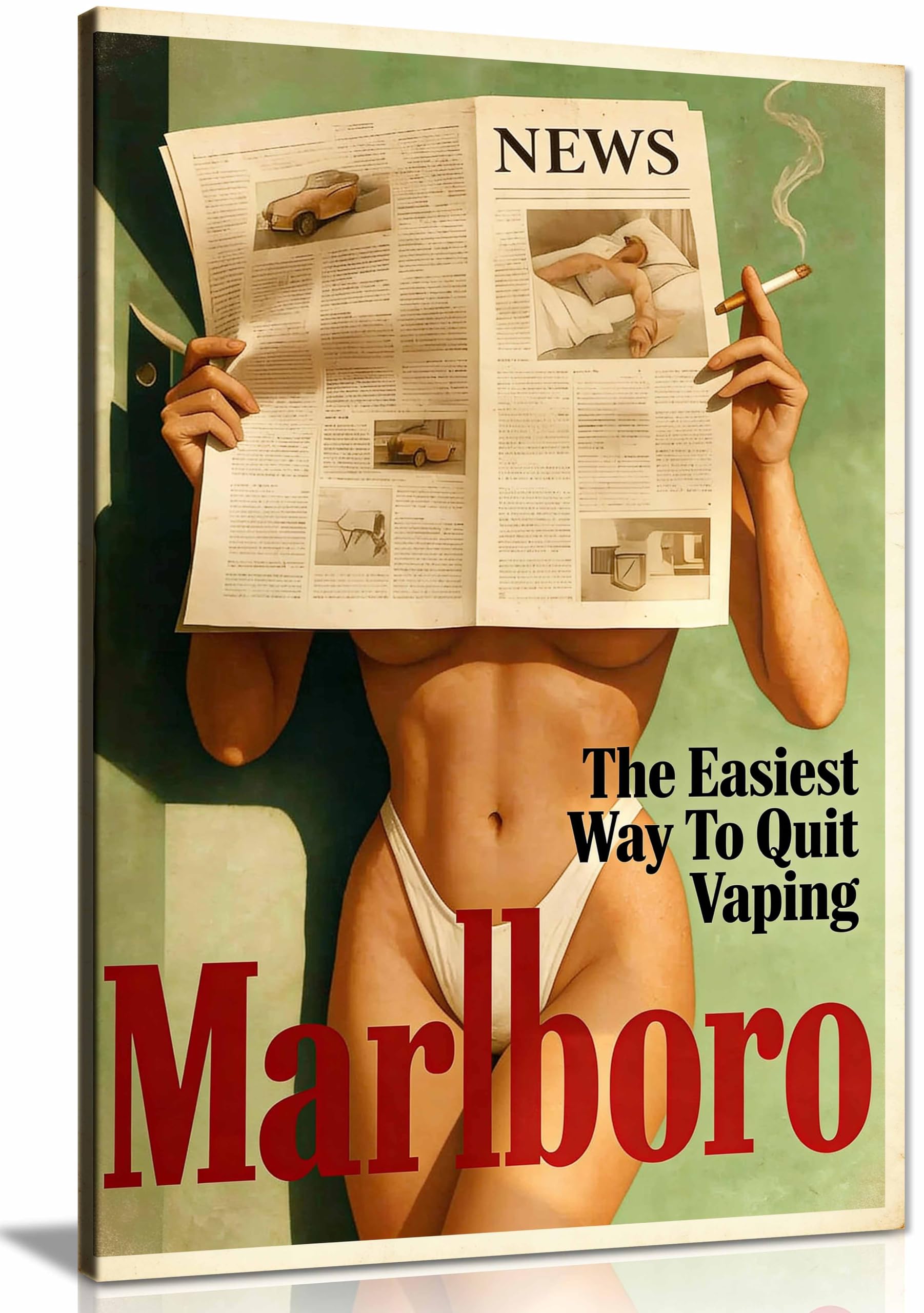 Vintage Cigarette Western Poster - Retro Print - Marlboro Art Print - Marlboro Model Bikini Poster - Framed Canvas Print, Pictures for Home Walls, Bedroom, Living Room Decor 76x51cm (30x20in)