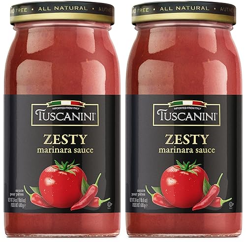 Tuscanini Salsa marinara italiana picante de 24.3 onzas (paquete de 2) Auténtico sabor italiano, madurado con vid, sin OMG, Kosher, producto de