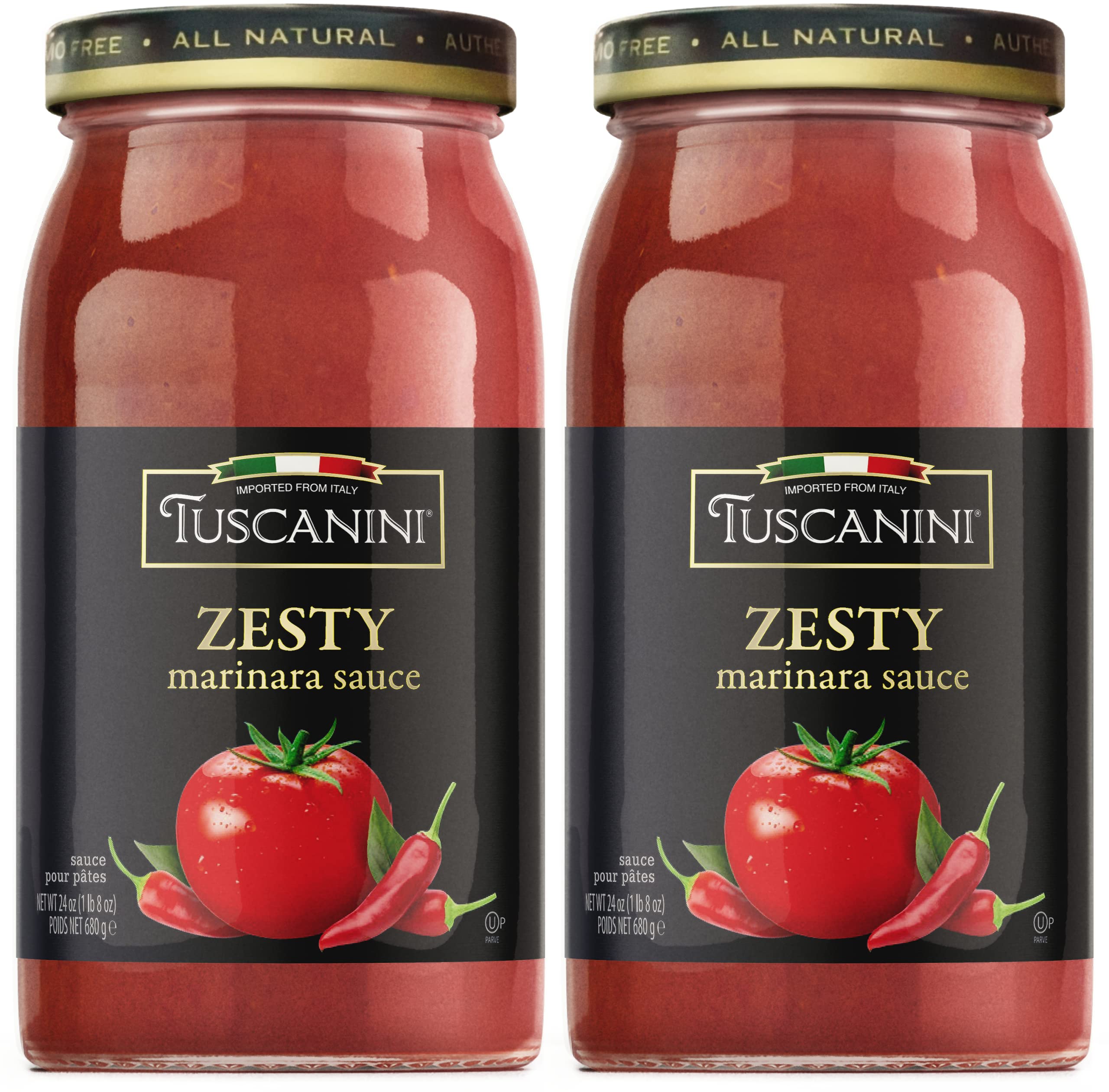 Tuscanini Zesty Italian Marinara Sauce 24.3oz (2 Pack) |Authentic Italian Taste, Vine Ripened, Non GMO, Kosher, Product of Italy