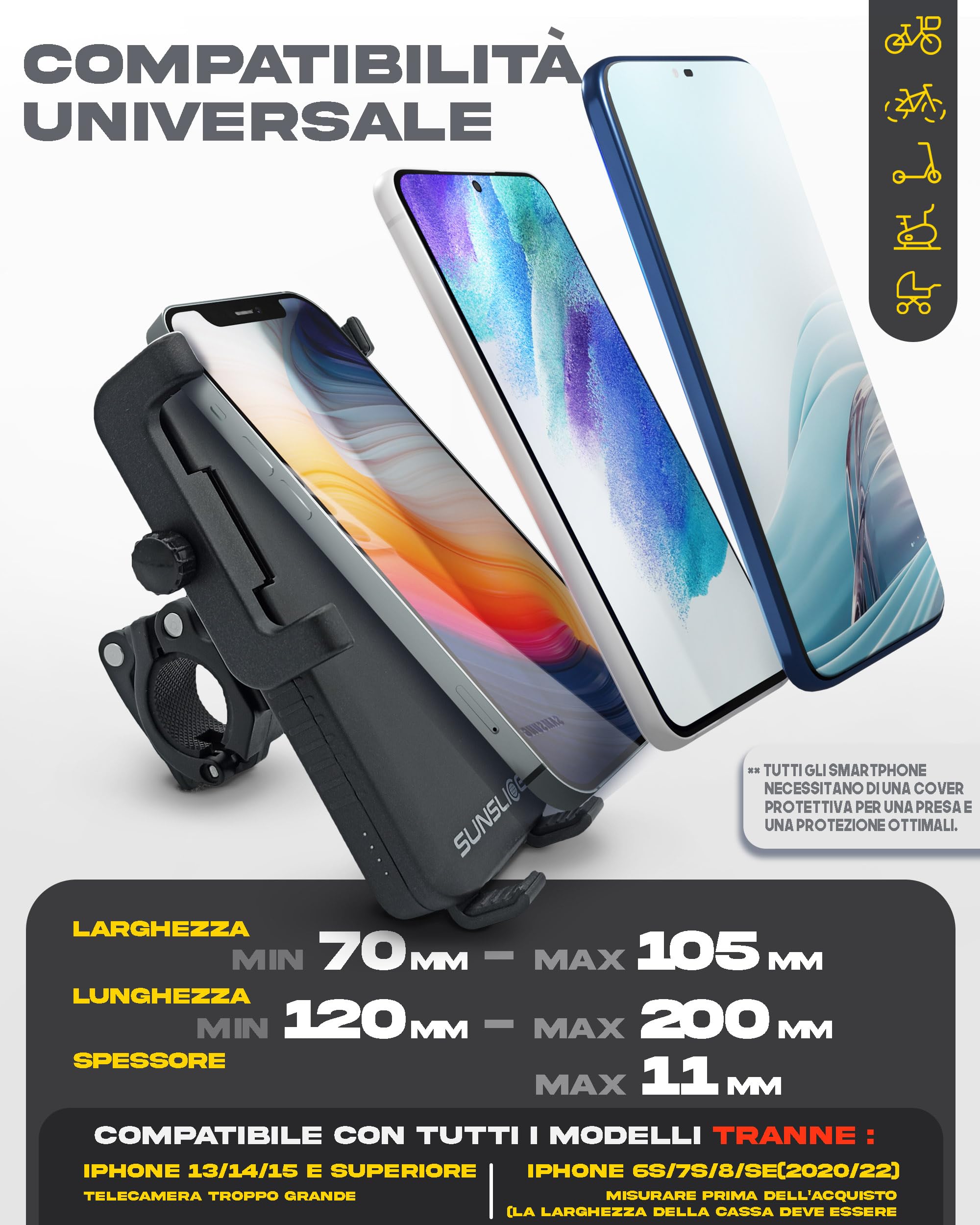 Sunslice Supporto per bicicletta con power bank integrato e luce LED.