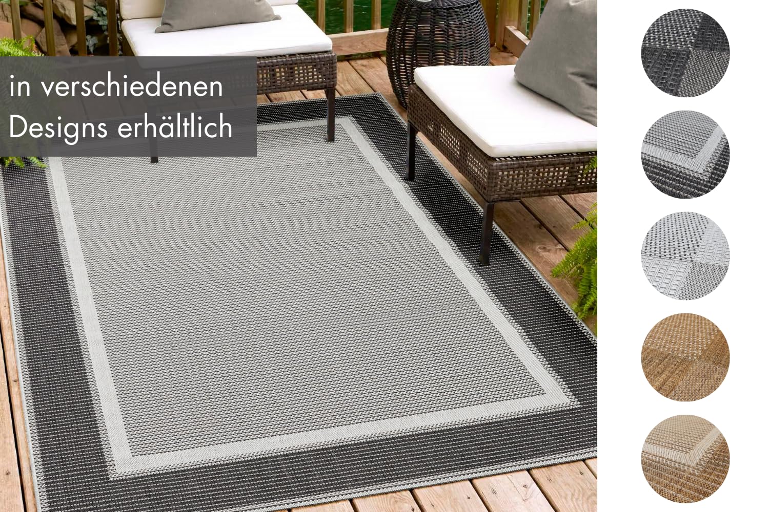 andiamo In- und Outdoor Teppich Arizona - Pflegeleichter Balkon Teppich Outdoorteppich, Küchenteppich - Größe: 67 x 140 cm, Farbe: Anthrazit