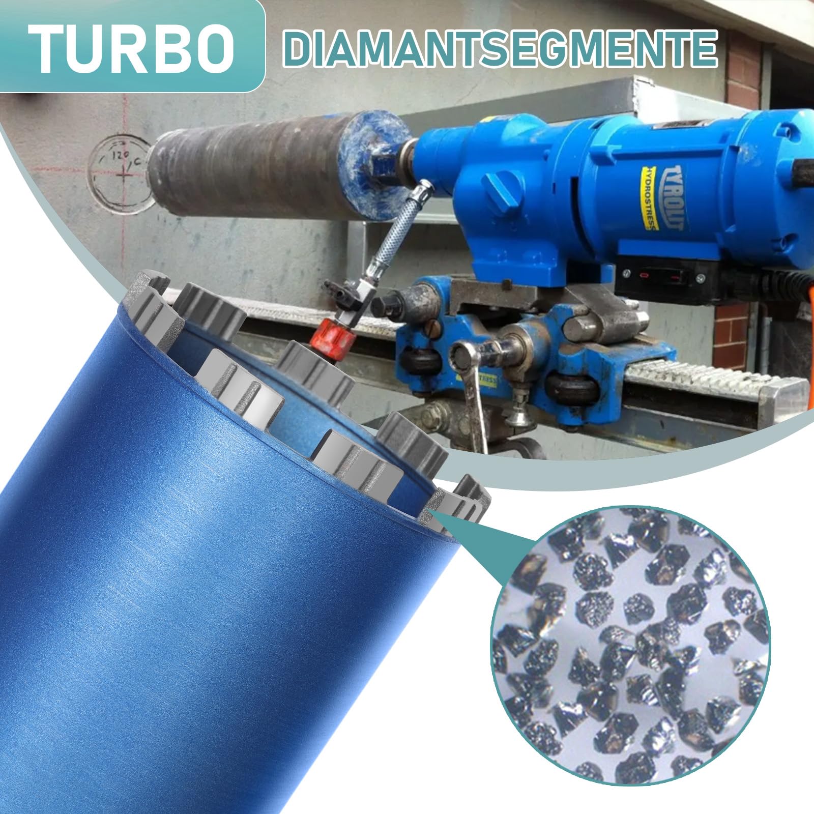 1 ¼ UNC - Corona de perforación de diamante con turbo de 10 mm, longitud 460 mm, diámetro de 182 mm, 13 segmentos, corona de perforación de diamante para taladros centrales, corona de perforación en