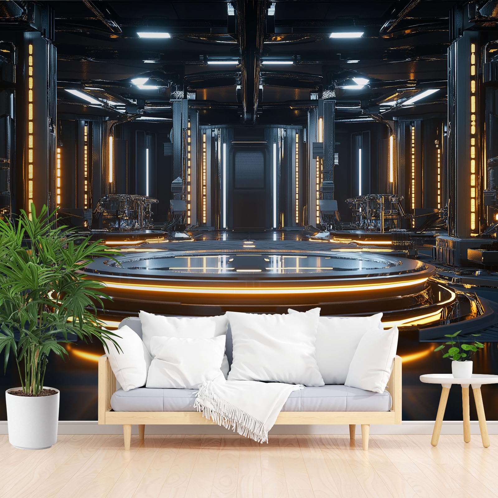 Papier peint salle de contrôle futuriste pour chambre de gamer moderne