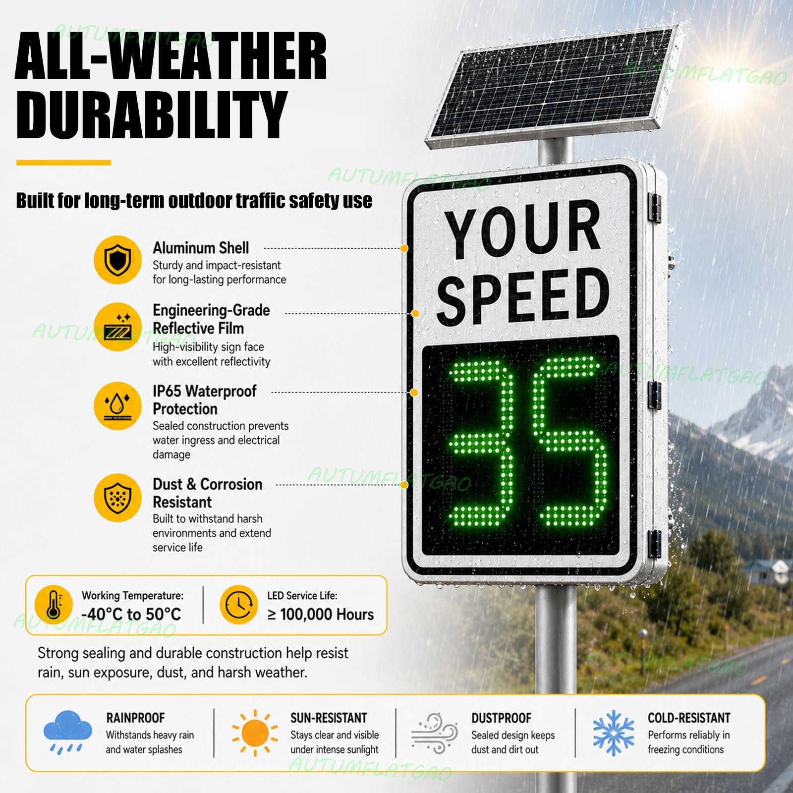 Señal Radar Velocidad Solar LED, Cartel De Límite De Velocidad Con Detección Por Radar, Pantalla Roja/Verde Y Mando a Distancia Para Colegios, Comunidades, Granjas Y Zonas Industriales 20"×27"