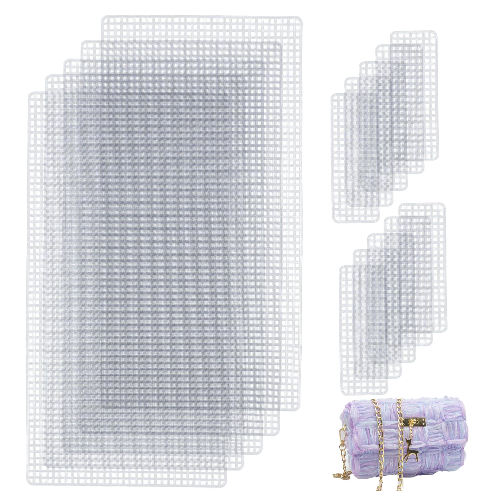 5 Sets Plastic Mesh Canvas Sheets for Crochet Bags – 15-Piece DIY Craft Kit Includes Large & Small White Plastic Grid Sheets for Handbags, Embroidery, Cross Stitch & Craft Projects