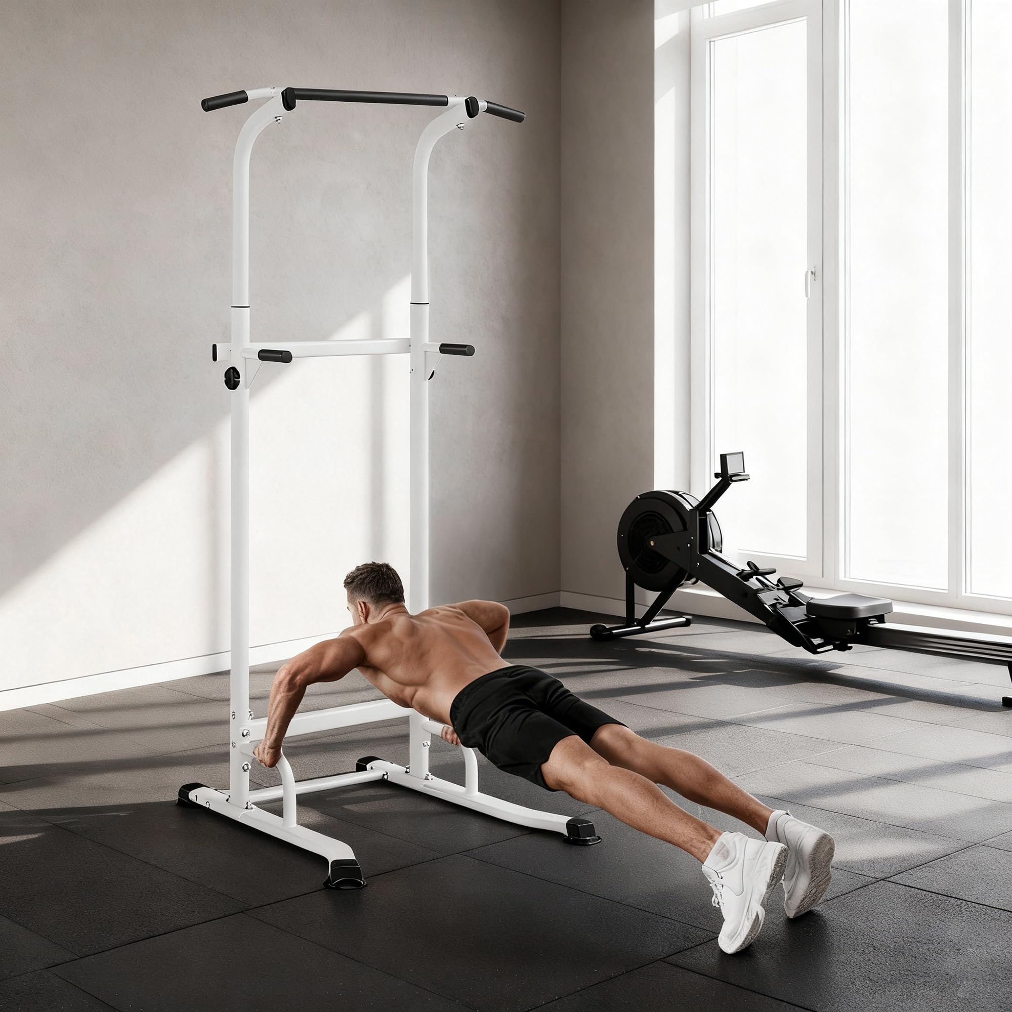 SPORTNOW Power Tower con Barre per Dip e Trazioni, Power Tower Multifunzione con Altezza Regolabile 176.5-227 cm, Struttura in Acciaio per Allenamento a Casa Palestra, Capacità 120 kg